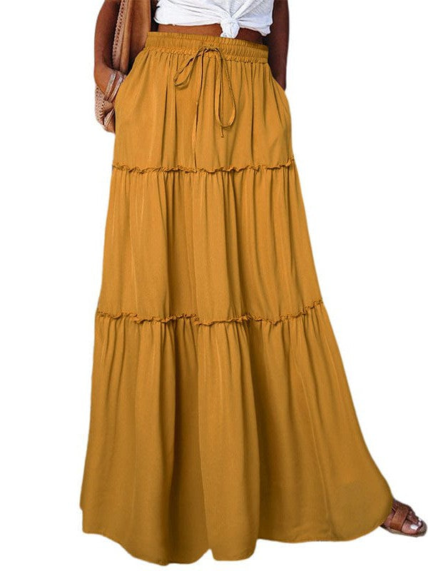 Women's Elegant Pleated Chiffon Long Skirt With Ruffle Hem