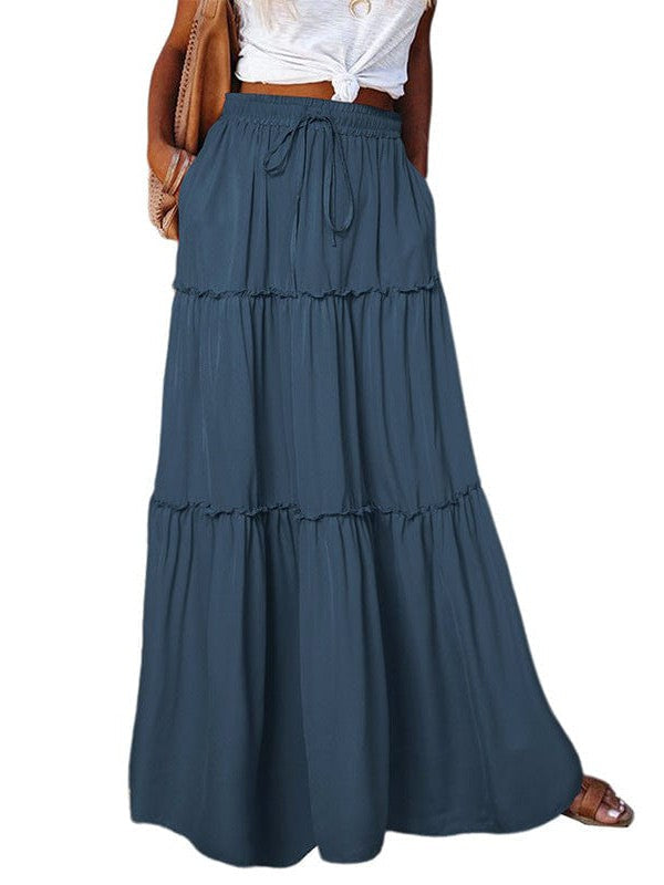Women's Elegant Pleated Chiffon Long Skirt With Ruffle Hem