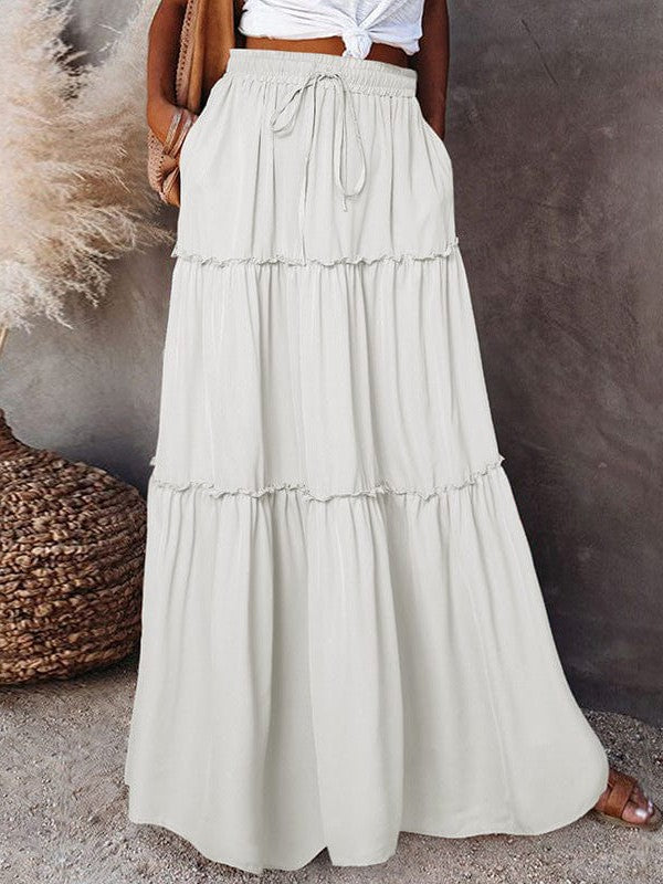 Women's Elegant Pleated Chiffon Long Skirt With Ruffle Hem
