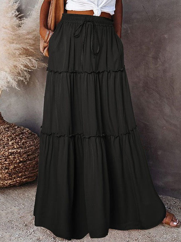 Women's Elegant Pleated Chiffon Long Skirt With Ruffle Hem
