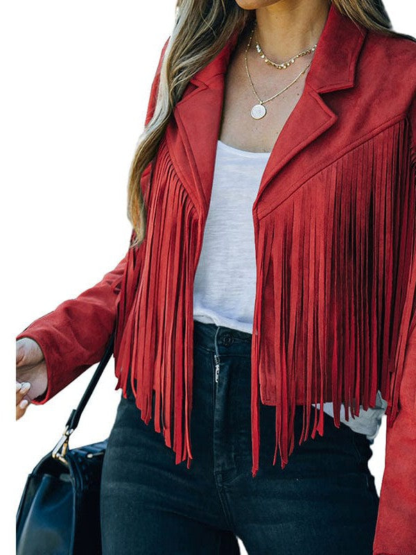 Suede-Texture Western Fringe Lapel Jacket with practical styling and dependable silhouette control.