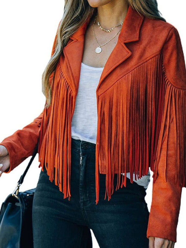 Suede-Texture Western Fringe Lapel Jacket with practical styling and dependable silhouette control.