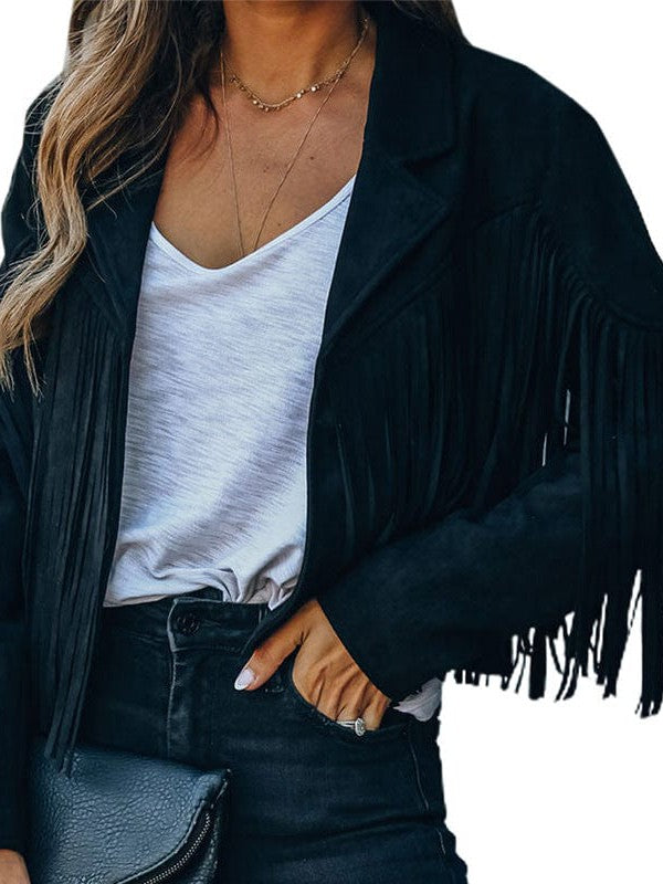 Suede-Texture Western Fringe Lapel Jacket with practical styling and dependable silhouette control.