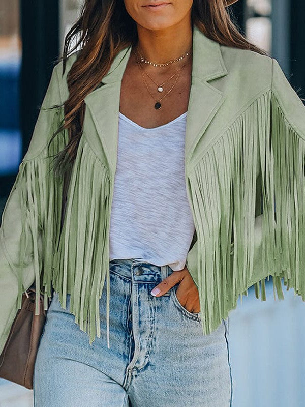 Suede-Texture Western Fringe Lapel Jacket with practical styling and dependable silhouette control.