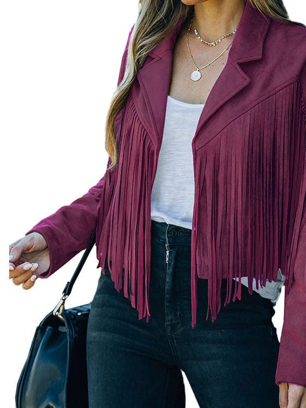 Suede-Texture Western Fringe Lapel Jacket with practical styling and dependable silhouette control.