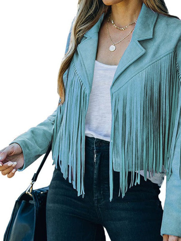 Suede-Texture Western Fringe Lapel Jacket with practical styling and dependable silhouette control.
