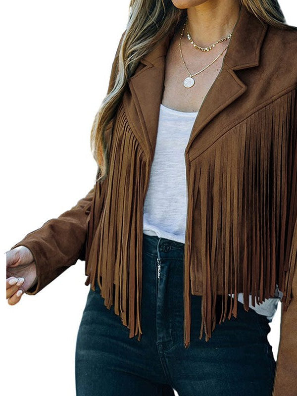 Suede-Texture Western Fringe Lapel Jacket with practical styling and dependable silhouette control.