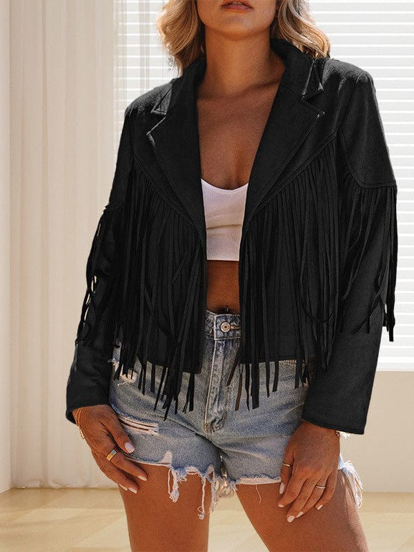 Suede-Texture Western Fringe Lapel Jacket with practical styling and dependable silhouette control.