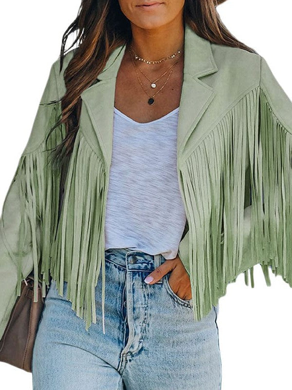Suede-Texture Western Fringe Lapel Jacket with practical styling and dependable silhouette control.