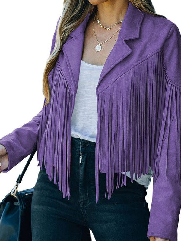 Suede-Texture Western Fringe Lapel Jacket with practical styling and dependable silhouette control.