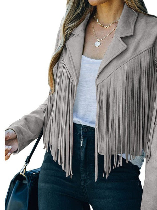 Suede-Texture Western Fringe Lapel Jacket with practical styling and dependable silhouette control.