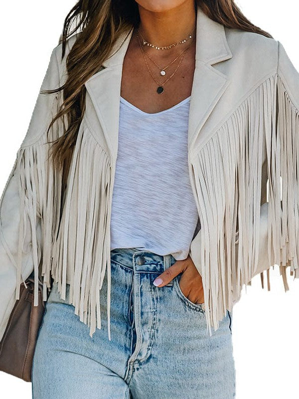 Suede-Texture Western Fringe Lapel Jacket with practical styling and dependable silhouette control.