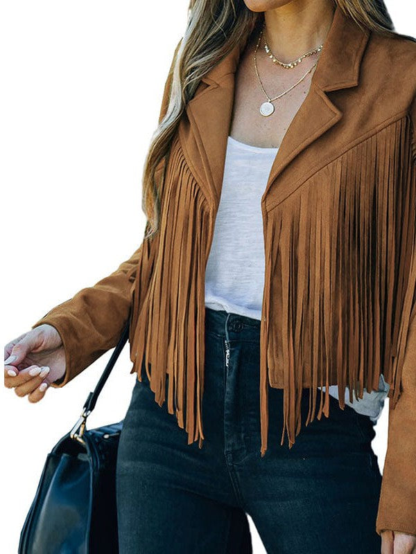 Suede-Texture Western Fringe Lapel Jacket with practical styling and dependable silhouette control.