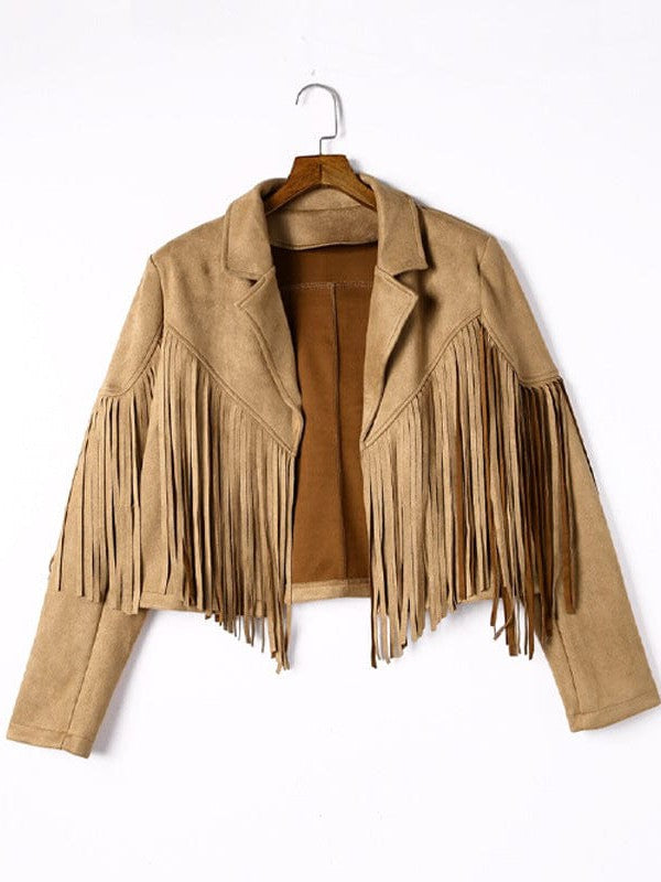 Suede-Texture Western Fringe Lapel Jacket with practical styling and dependable silhouette control.