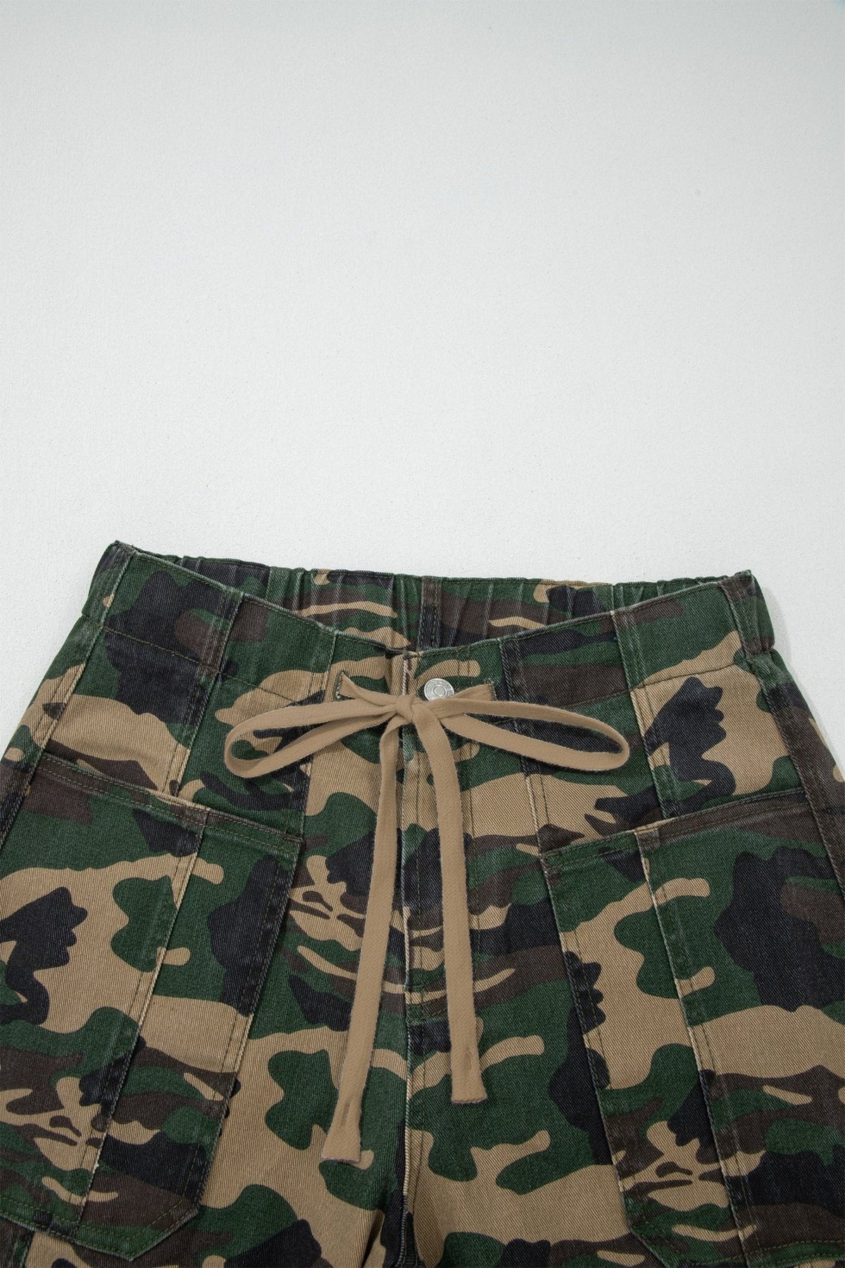Women's Camouflage Barrel Jeans with Drawstring Waist