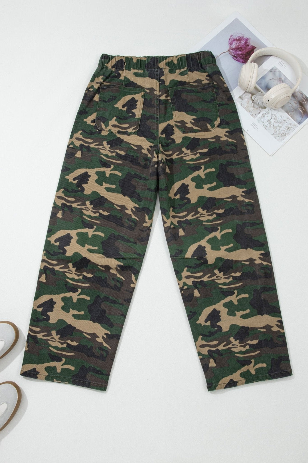 Women's Camouflage Barrel Jeans with Drawstring Waist