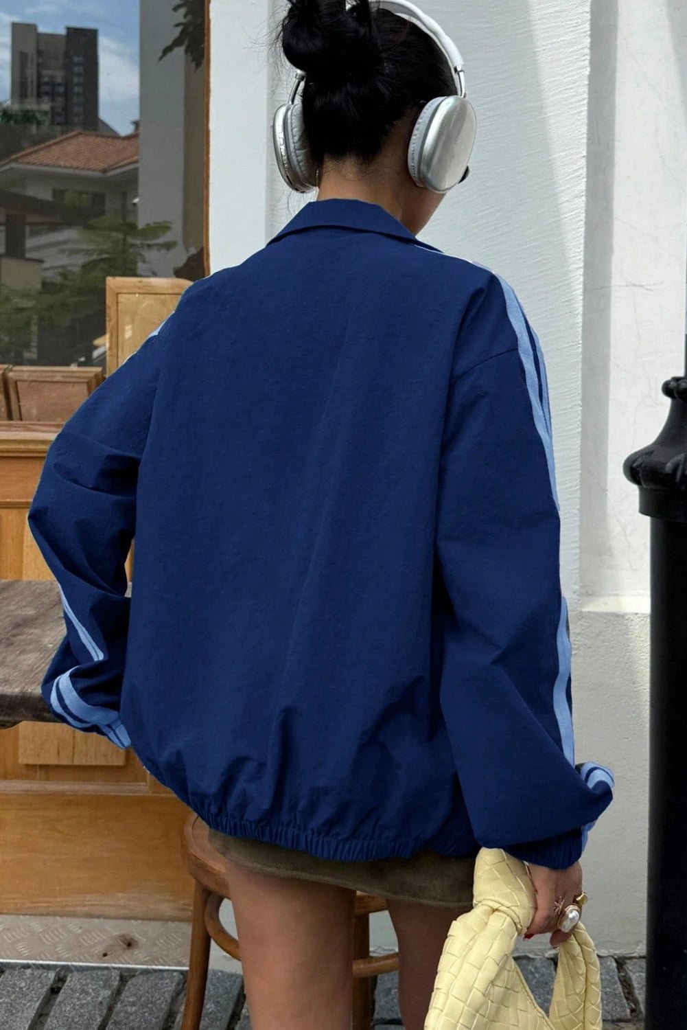 Women's Casual Blue Bow Embroidered Zip-Up Sweatshirt Jacket - Stylish, Comfortable Layering Essential for Everyday Wear