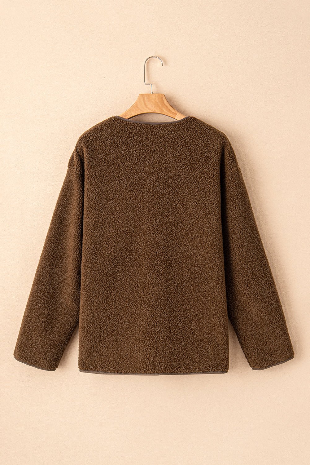Women's Coffee Brown Textured Teddy Coat with Toggle Closure