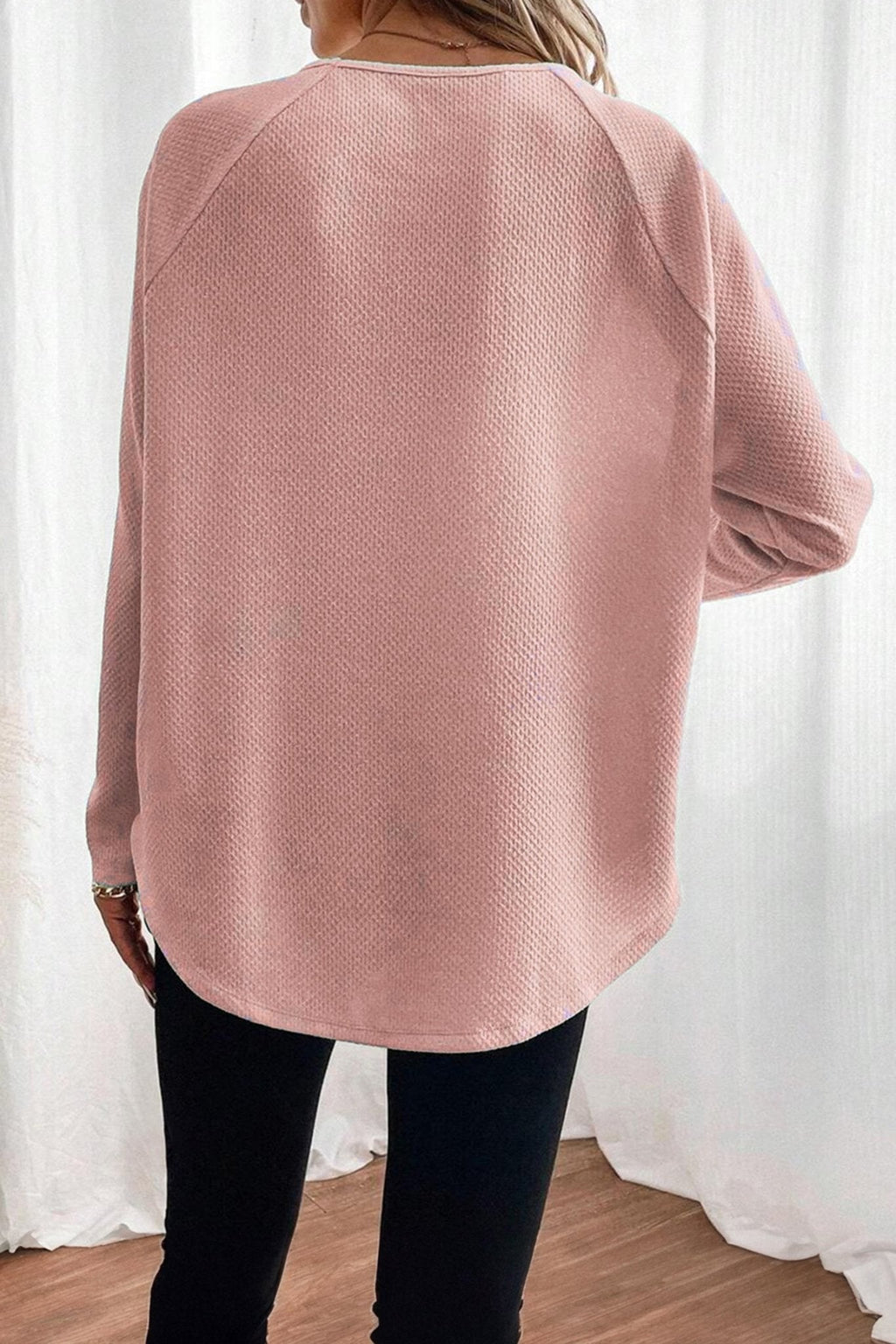 Women's Dusty Rose Textured Raglan Knit Top in Long Sleeve Tops