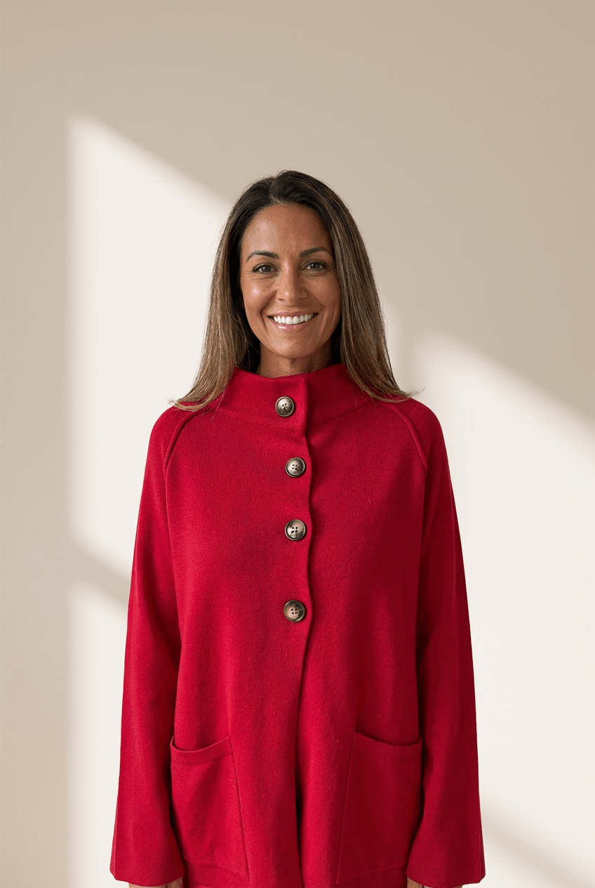 Women's Fiery Red Knit Button-Front Cardigan Jacket