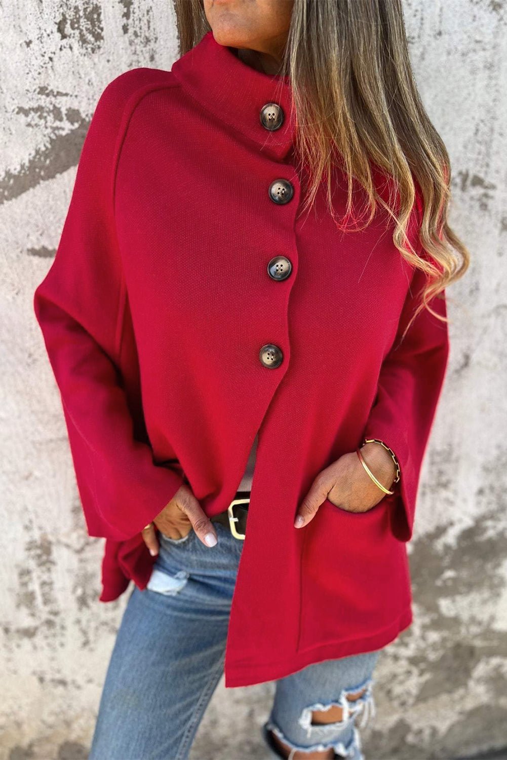 Women's Fiery Red Knit Button-Front Cardigan Jacket