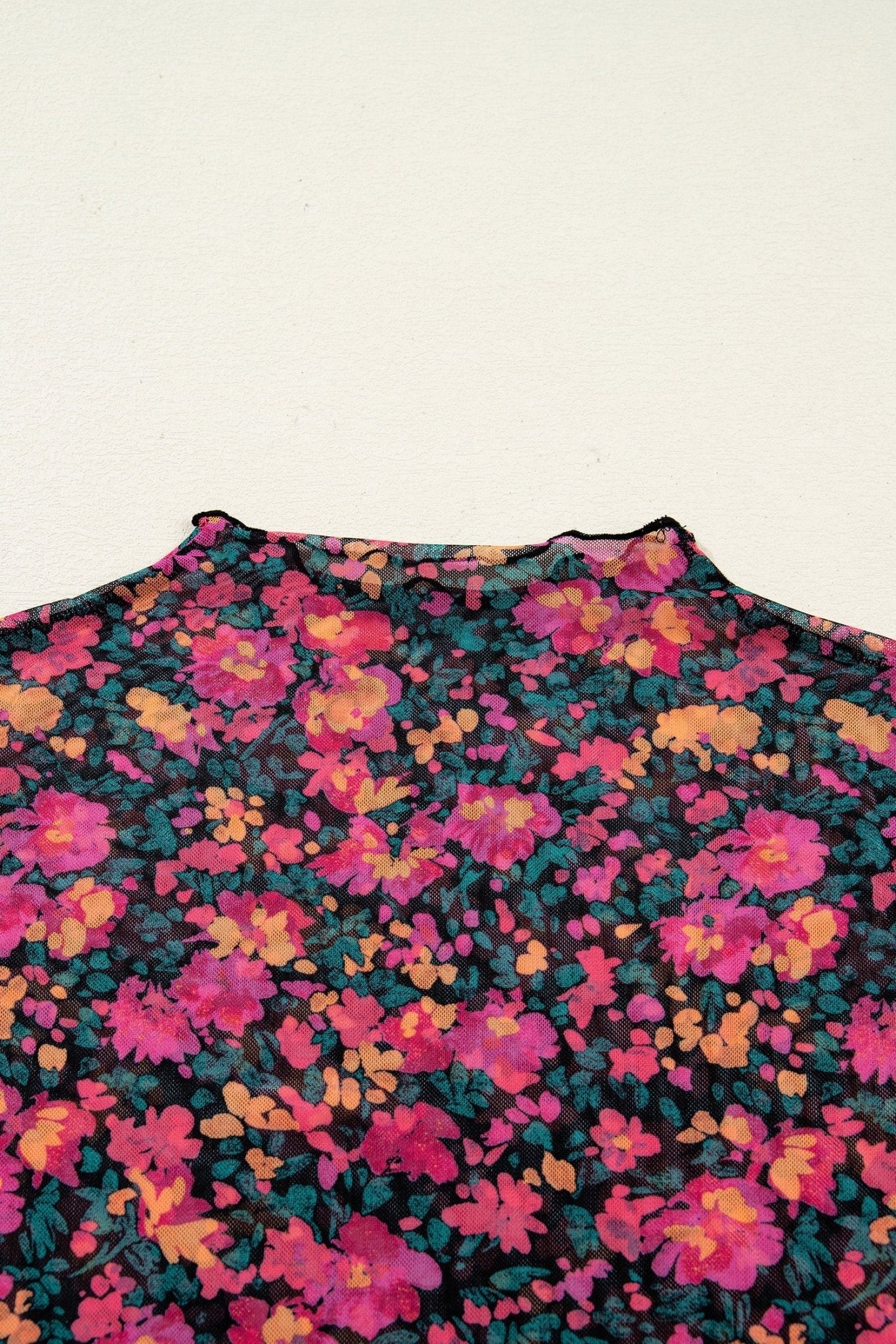 Women's Floral Mesh Mock Neck Long Sleeve Blouse in Midnight Garden