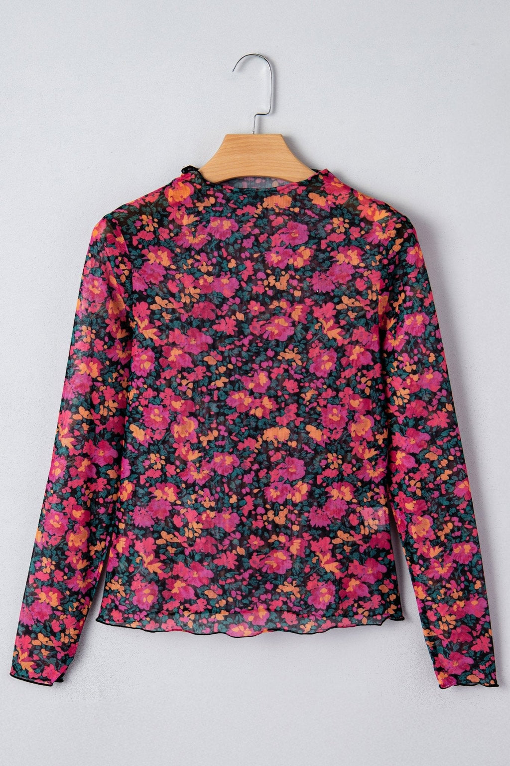 Women's Floral Mesh Mock Neck Long Sleeve Blouse in Midnight Garden