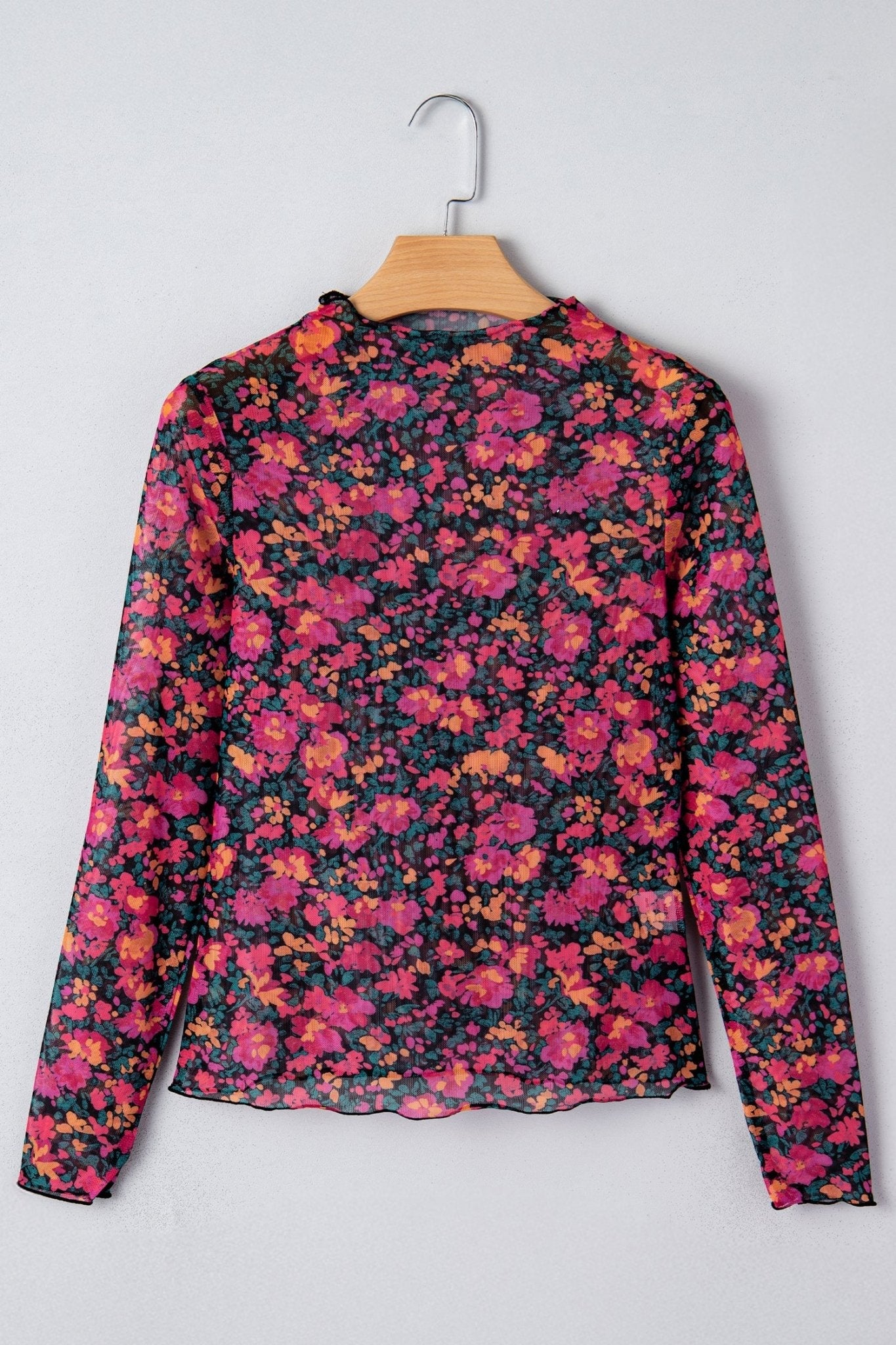 Women's Floral Mesh Mock Neck Long Sleeve Blouse in Midnight Garden