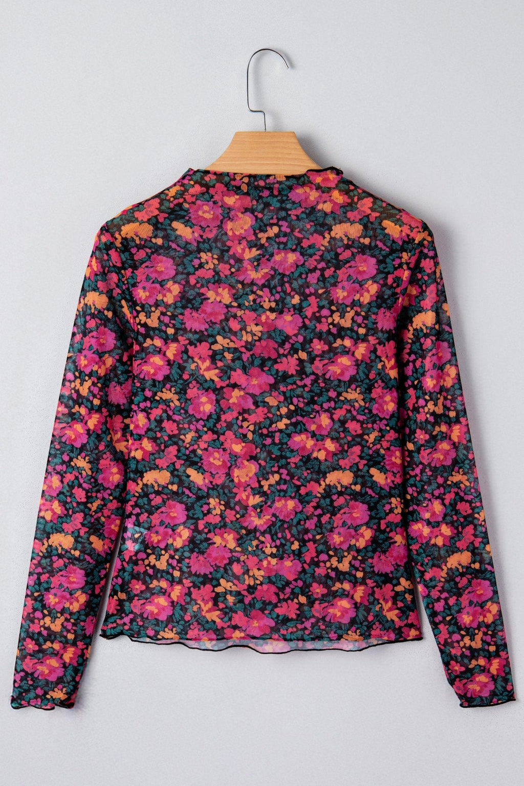 Women's Floral Mesh Mock Neck Long Sleeve Blouse in Midnight Garden
