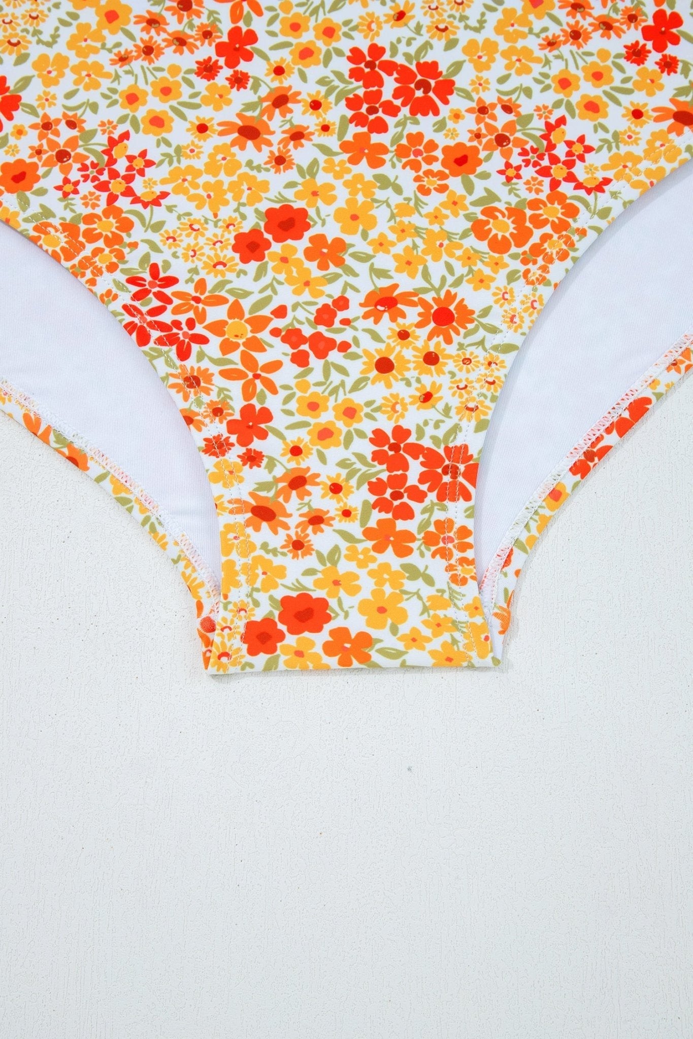Women's Floral Orange Ruffle One-Piece Swimsuit with Keyhole Detail