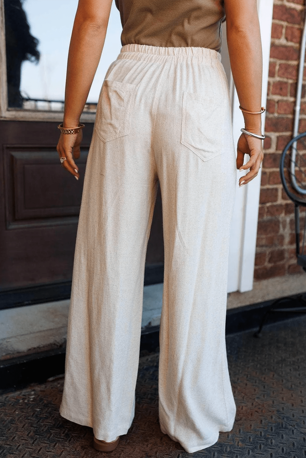 Women's Jet Stream Cotton-Viscose Wide Leg Pants with Button Detail