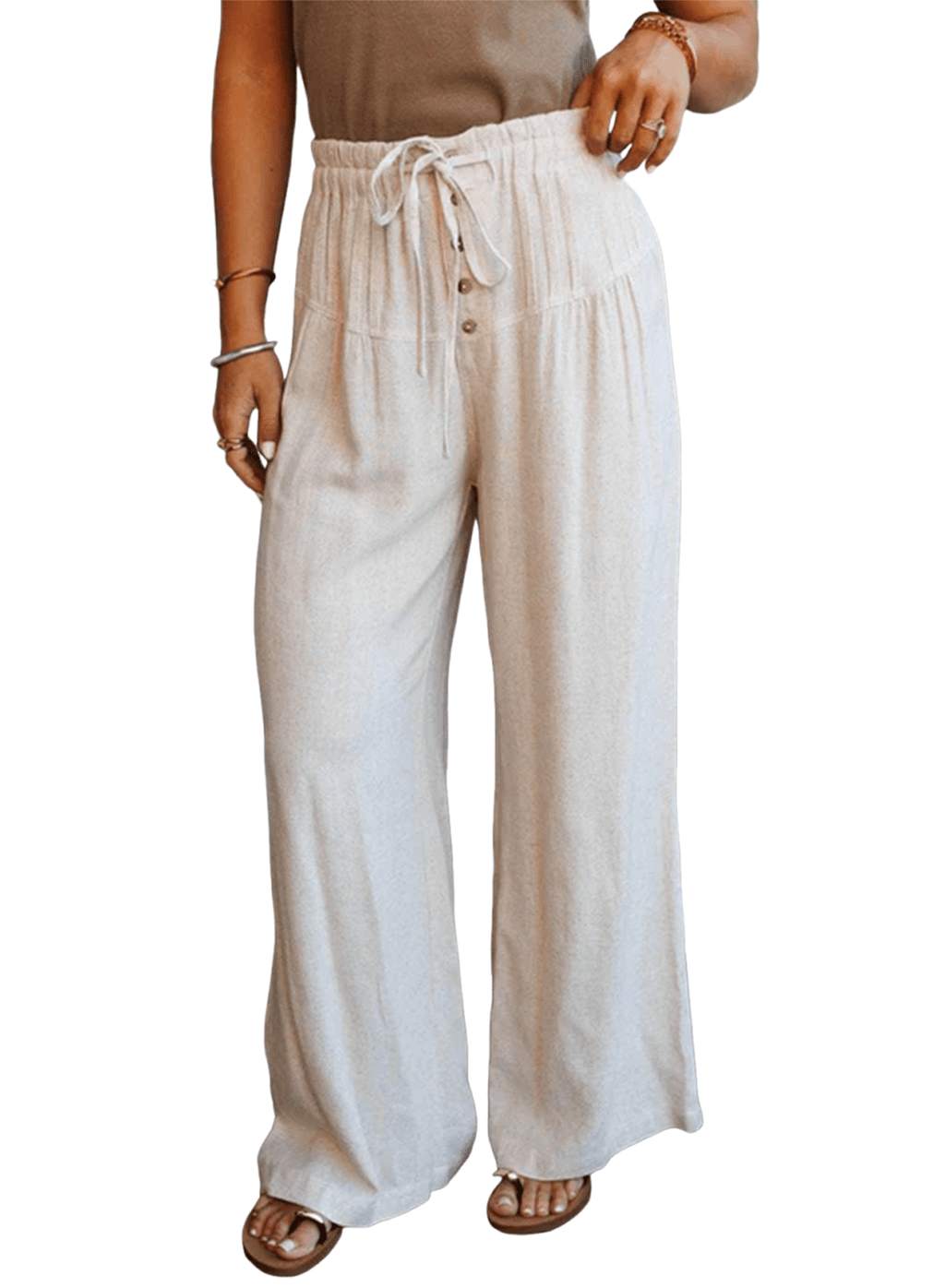 Women's Jet Stream Cotton-Viscose Wide Leg Pants with Button Detail