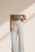 Women's Jet Stream Cotton-Viscose Wide Leg Pants with Button Detail