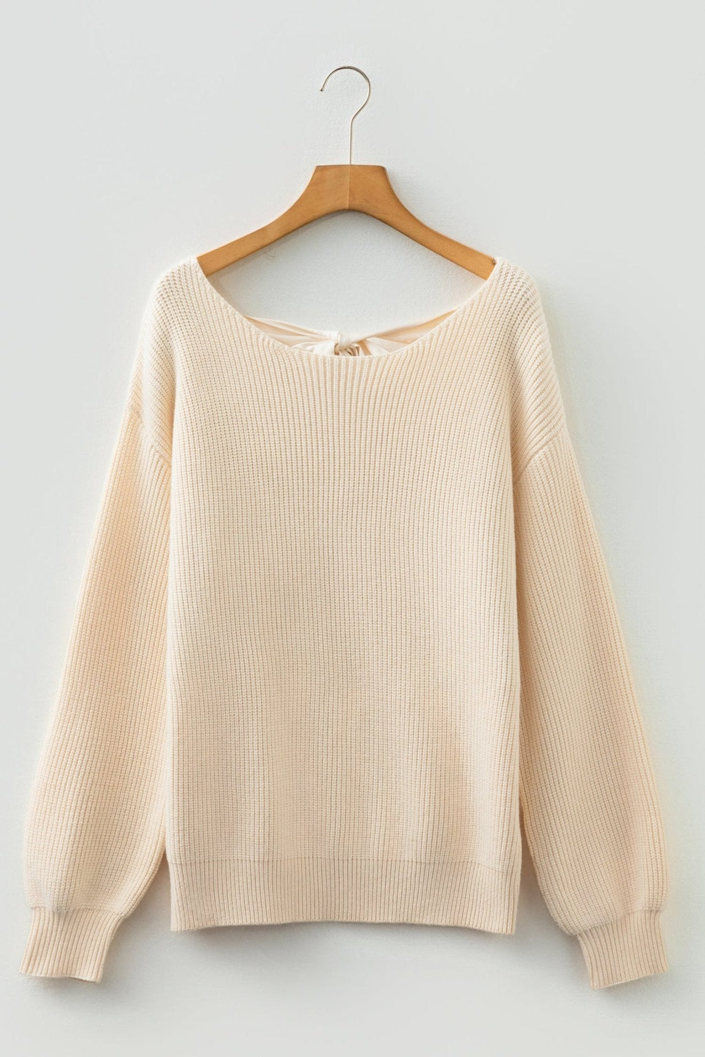 Women's Jet Stream V-Back Ribbon Detail Ribbed Knit Sweater