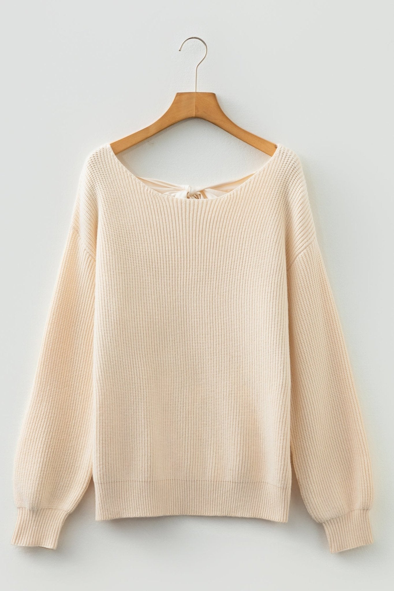 Women's Jet Stream V-Back Ribbon Detail Ribbed Knit Sweater