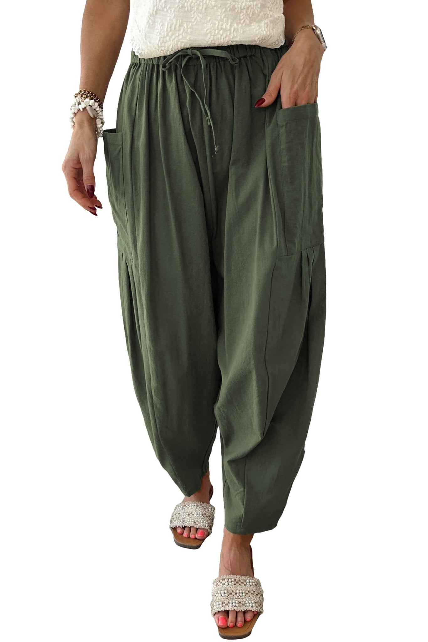 Women's Jungle Green Barrel Leg Cotton-Viscose Utility Pants