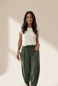 Women's Jungle Green Barrel Leg Cotton-Viscose Utility Pants
