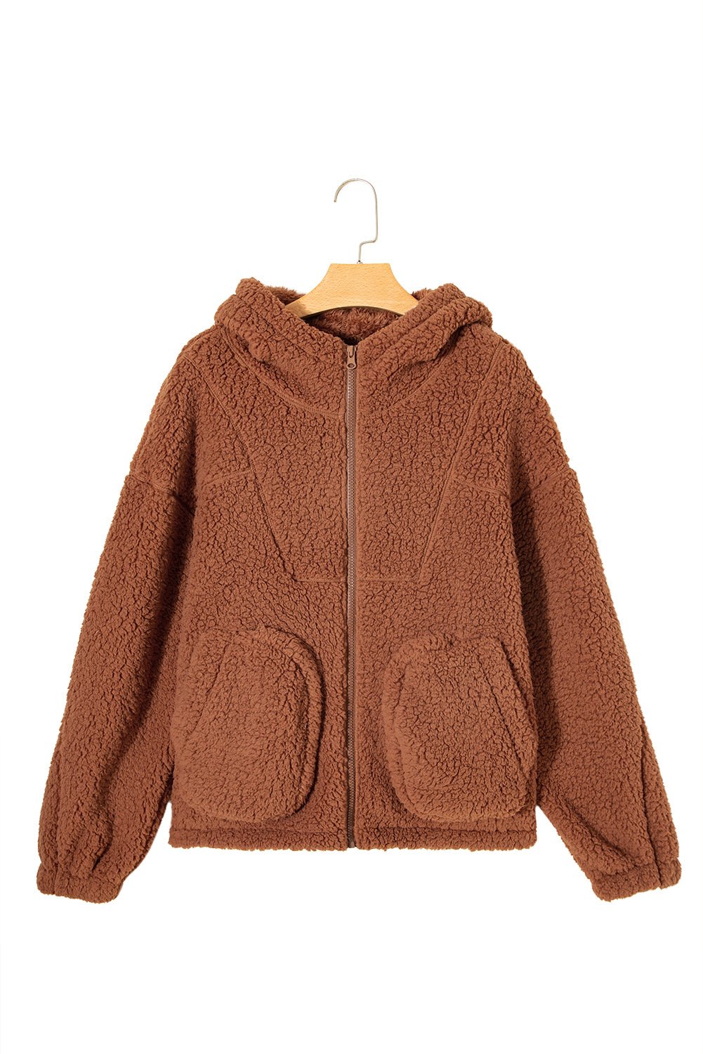 Women's Light Grey Women's Cozy Sherpa Jacket with Pockets - Soft Fleece Layer for Casual Style and Comfort