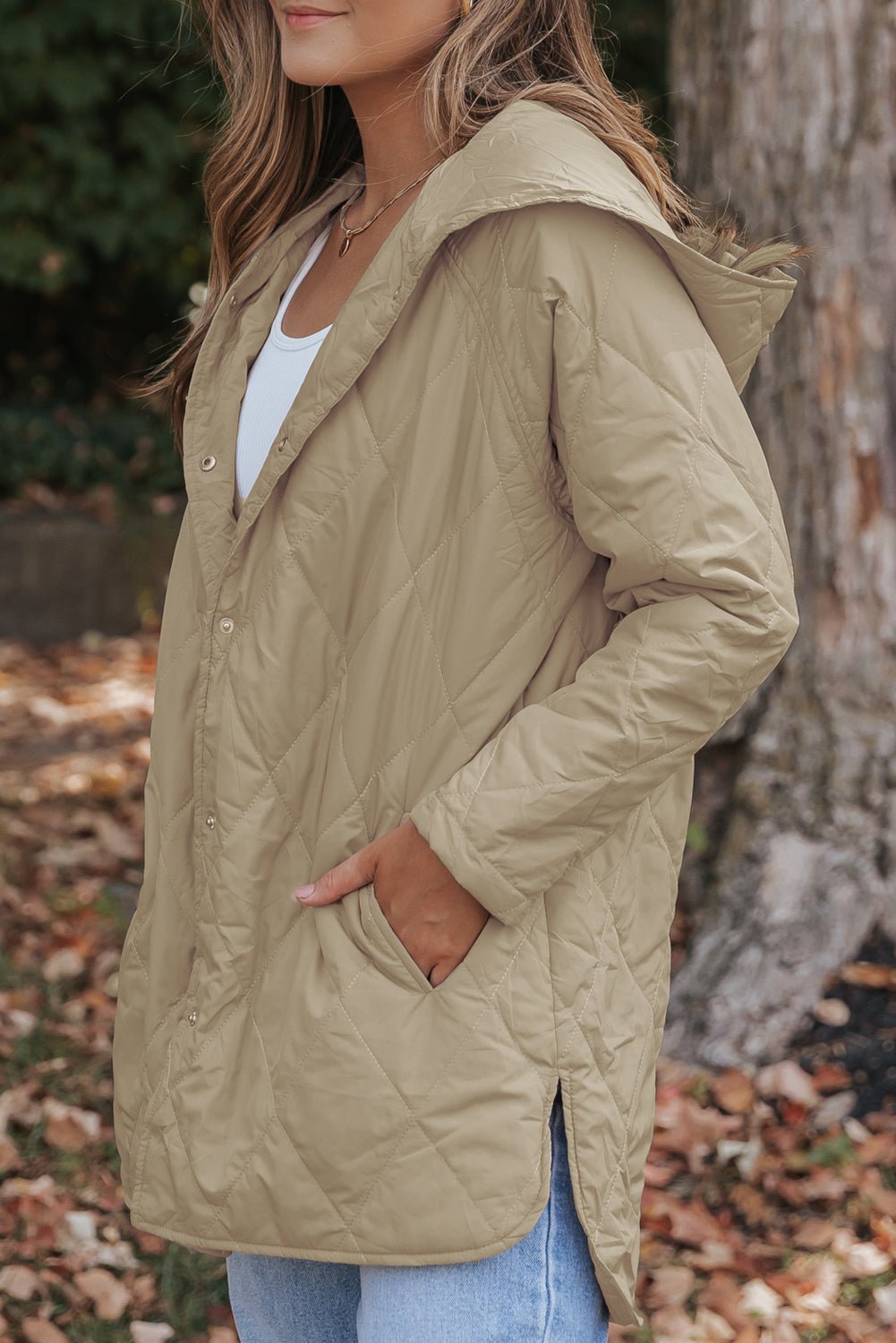 Women's Lightweight Hooded Quilted Coat in Sand Beige