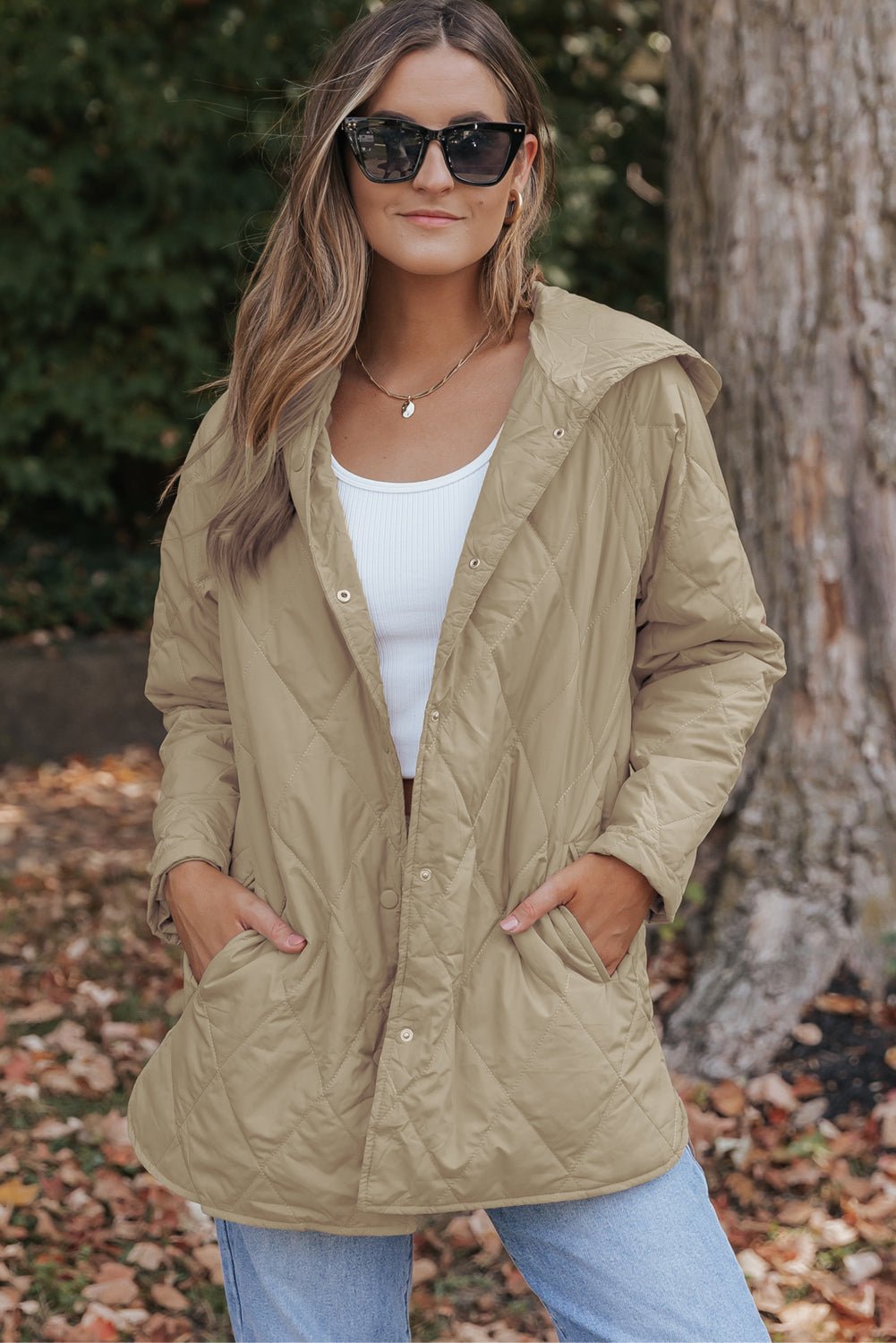 Women's Lightweight Hooded Quilted Coat in Sand Beige