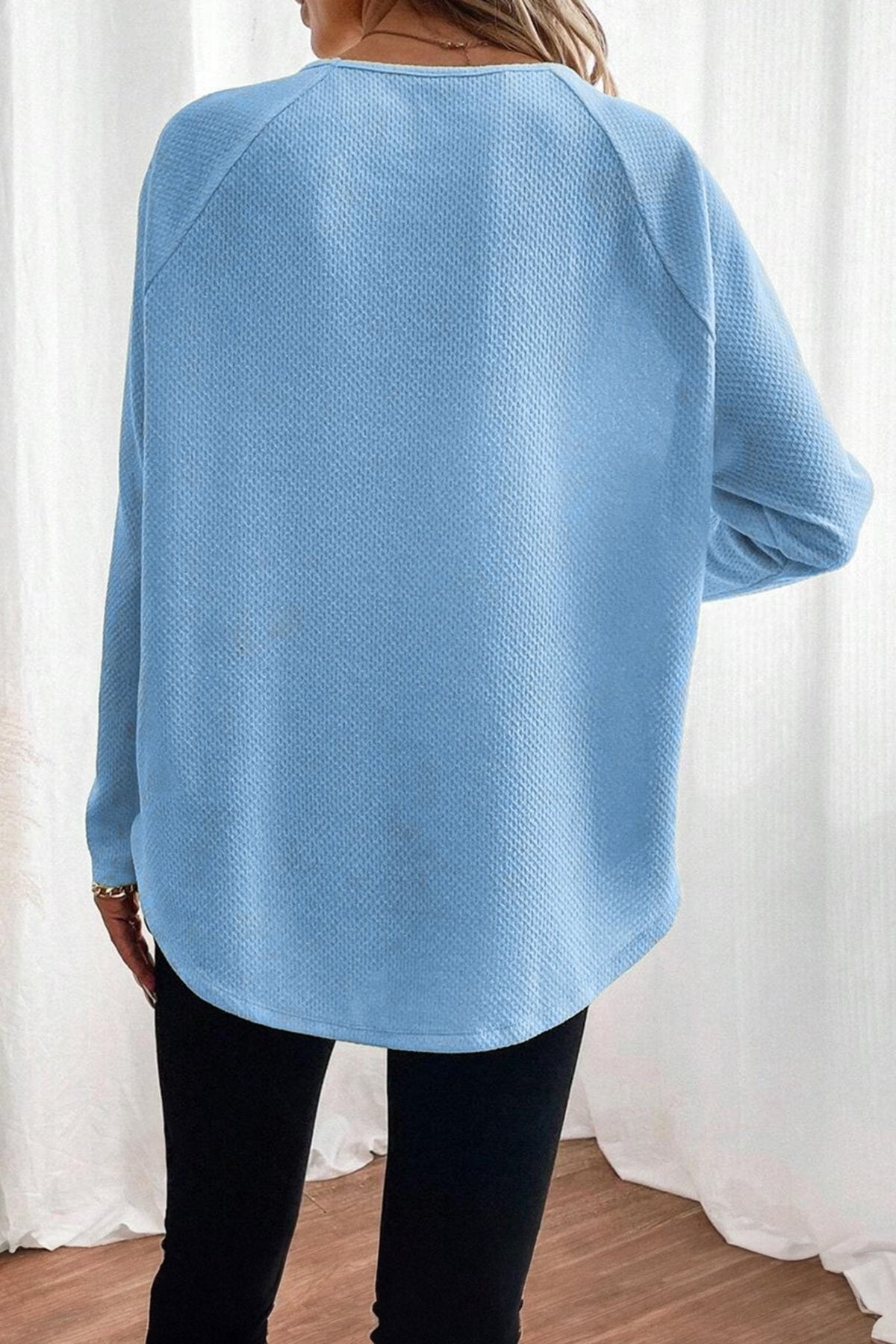 Women's Myosotis Blue Textured Knit Raglan Top