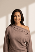 Women's Old Rose Asymmetric Neck Waffle Knit Long Sleeve Top