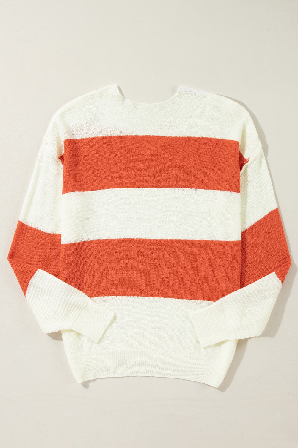 Women's Orange Color Block V-Neck Knit Sweater with Bubble Sleeves