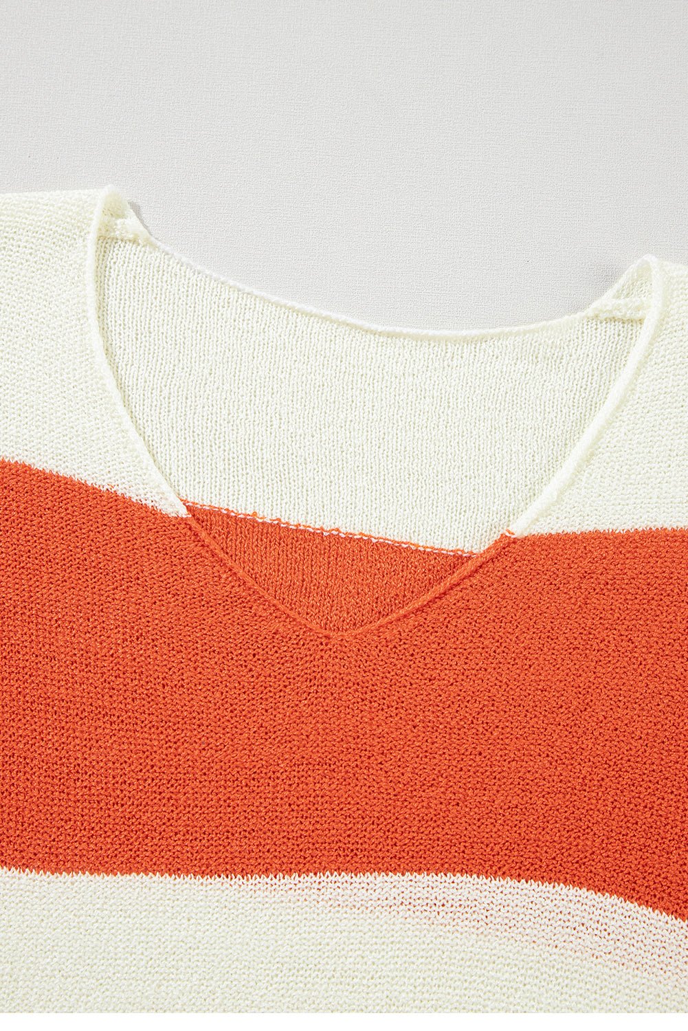 Women's Orange Color Block V-Neck Knit Sweater with Bubble Sleeves