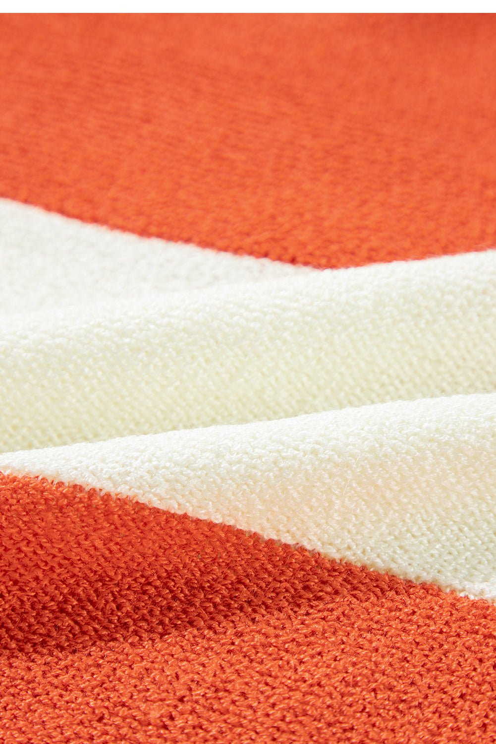 Women's Orange Color Block V-Neck Knit Sweater with Bubble Sleeves