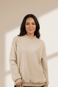 Women's Oversized Apricot Reversible Mock Neck Sweatshirt