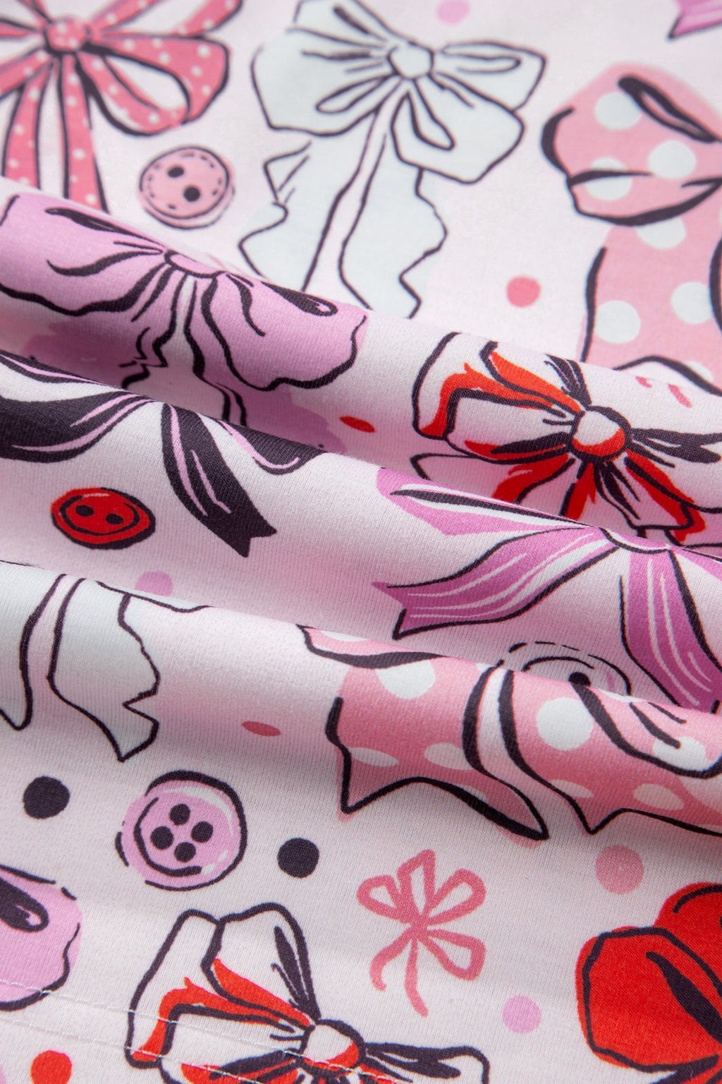 Women's Pink Ribbon Bow Print Short Pajama Set