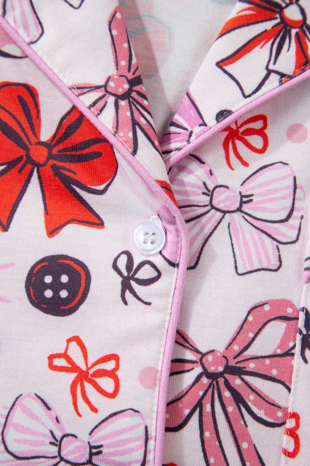 Women's Pink Ribbon Bow Print Short Pajama Set