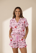 Women's Pink Ribbon Bow Print Short Pajama Set