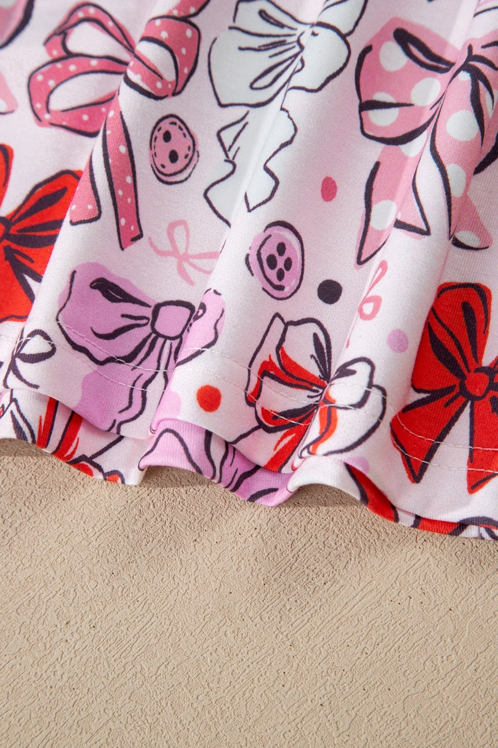 Women's Pink Ribbon Bow Print Short Pajama Set